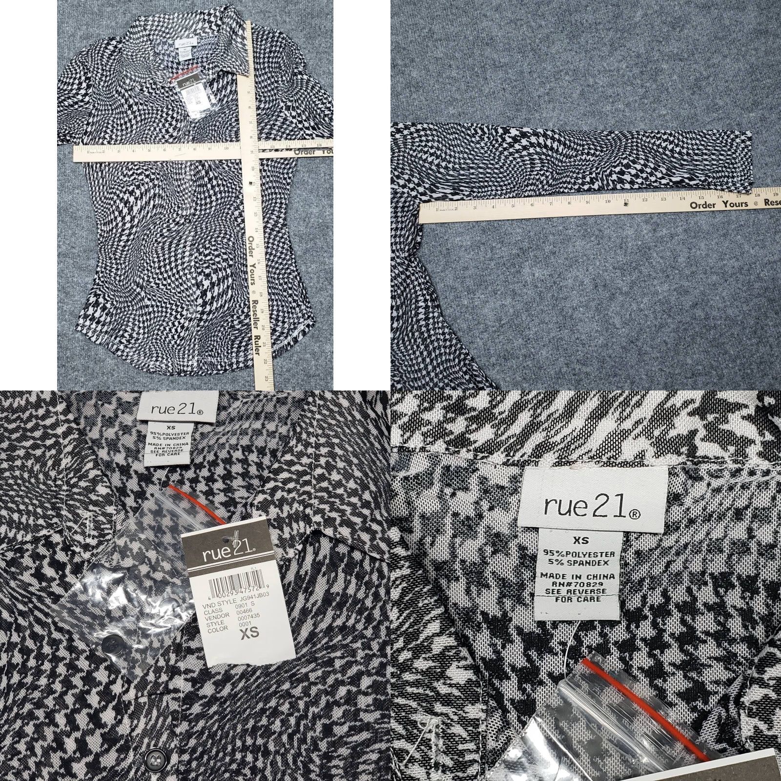 Vintage Rue21 Shirt Womens XS Black Houndstooth Long Sleeve Button Up Collar Stretch New Size XS / US 0-2 / IT 36-38 - 8 Thumbnail