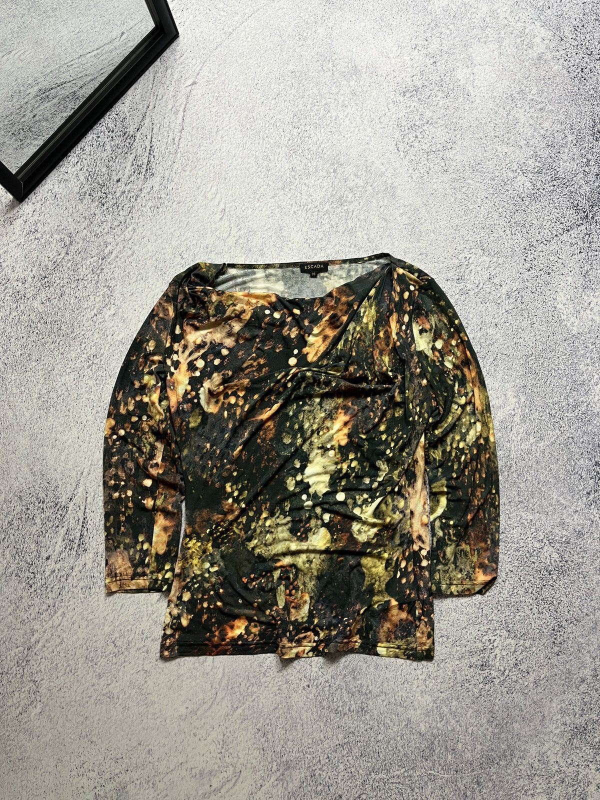 Designer × Escada Escada Black, Orange & Yellow Abstract Print Blouse Size 36 Size M / US 6-8 / IT 42-44 - 1 Thumbnail