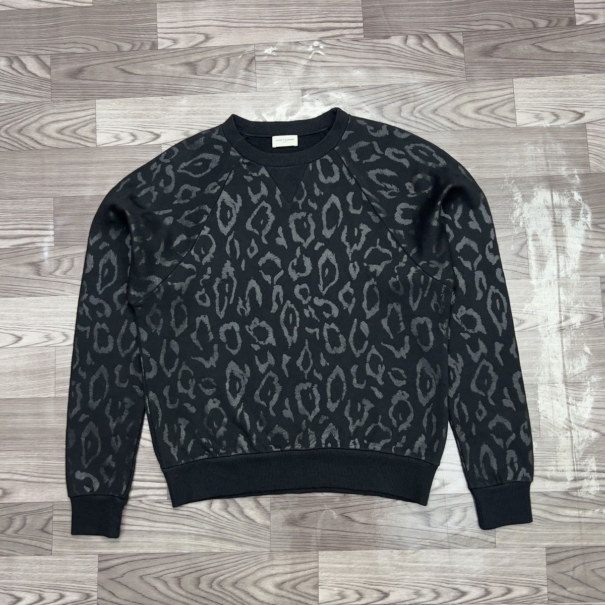 Saint Laurent Paris Black Cheetah Print Crewneck Sweatshirt