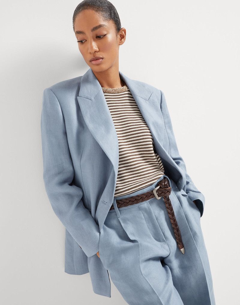 Brunello Cucinelli o1la1rc1a0326 Dyed Hemp And Linen Gabardine Blazer Blue Size S / US 4 / IT 40 - 4 Thumbnail