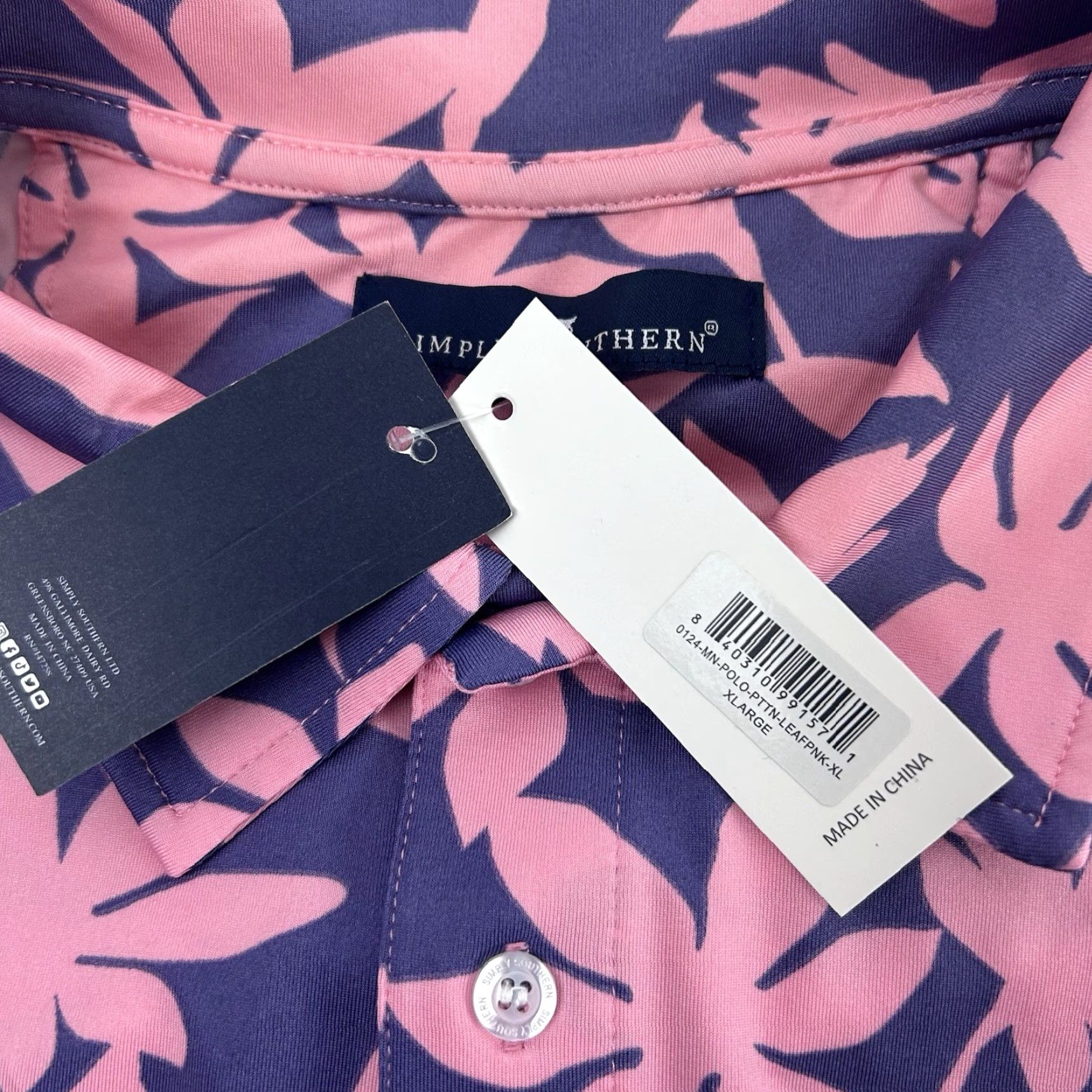 Vintage Simply Southern Polo Shirt Mens XL Purple Pink Floral Print Performance Stretch Shirt Mens XL Purple Pink Floral Print Size US XL / EU 56 / 4 - 5 Thumbnail