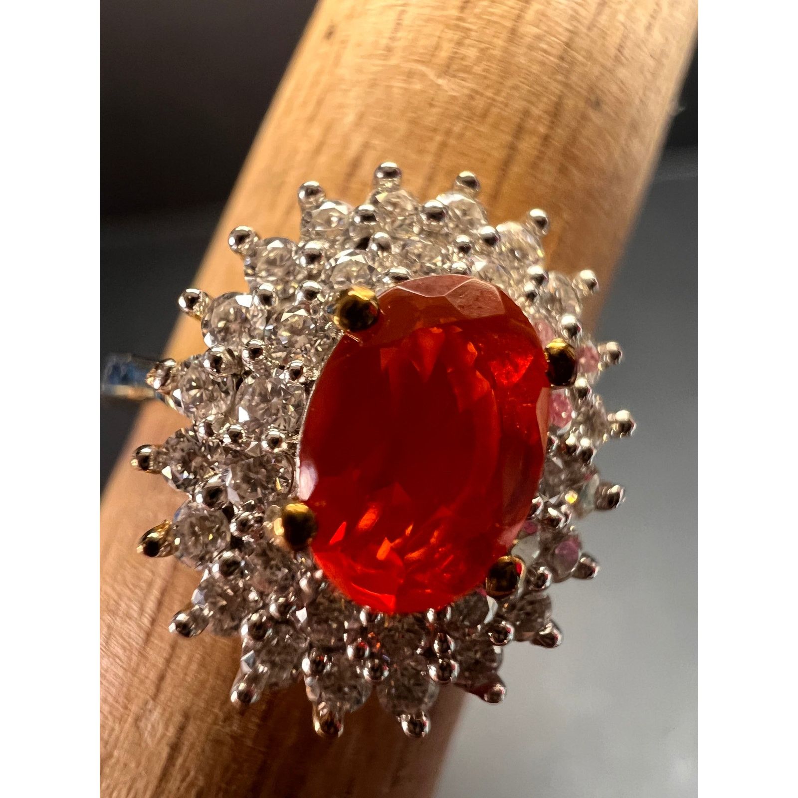 Other Mexican Cherry fire opal moissanite ring in vermeil size 5 Size ONE SIZE - 5 Thumbnail