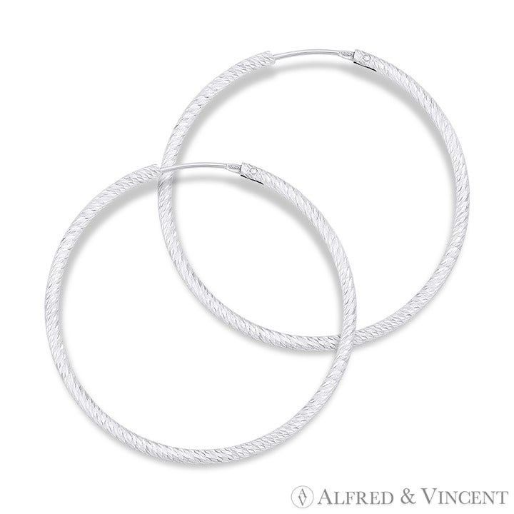 Other Diamond-Cut Pave Tube Hoop Earrings in .925 Sterling Silver Size ONE SIZE - 1 Preview