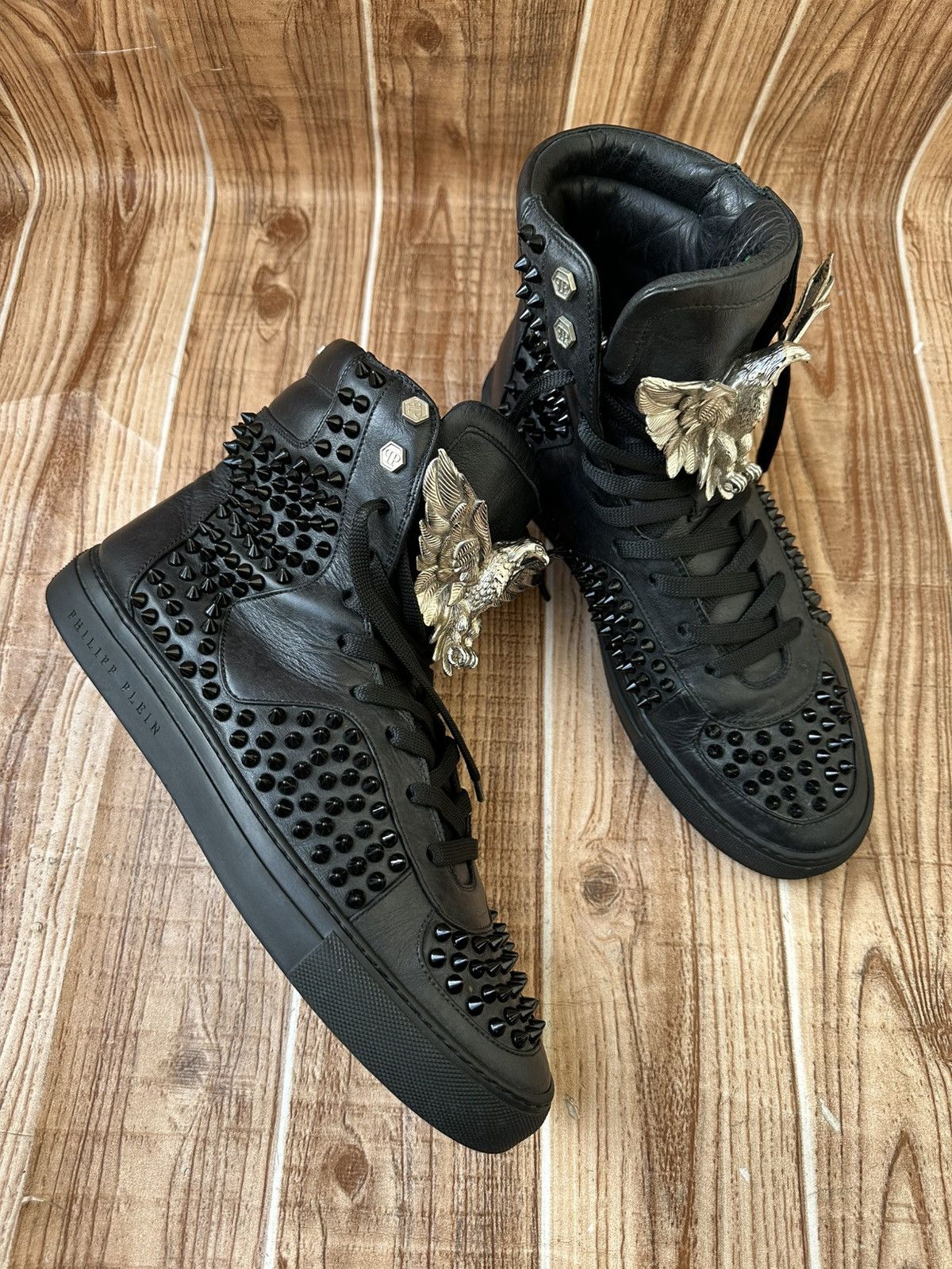 Philipp Plein Phillip Plein Black Leather Studded Hightops / Eagle Size US 10 / EU 43 - 16 Thumbnail