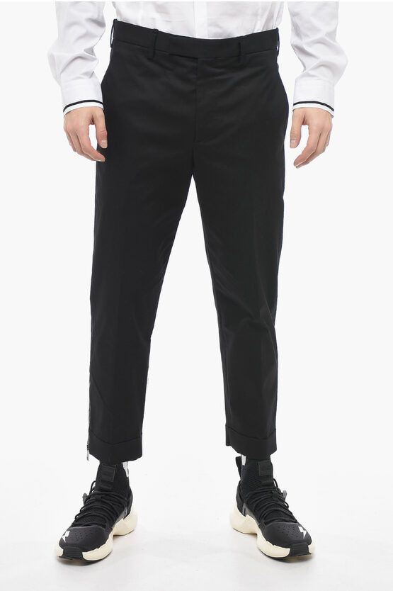 image of Neil Barrett Slim Fit Cotton Twill Jamie Pants With Ankle Zip in Black, Men's (Size 35)