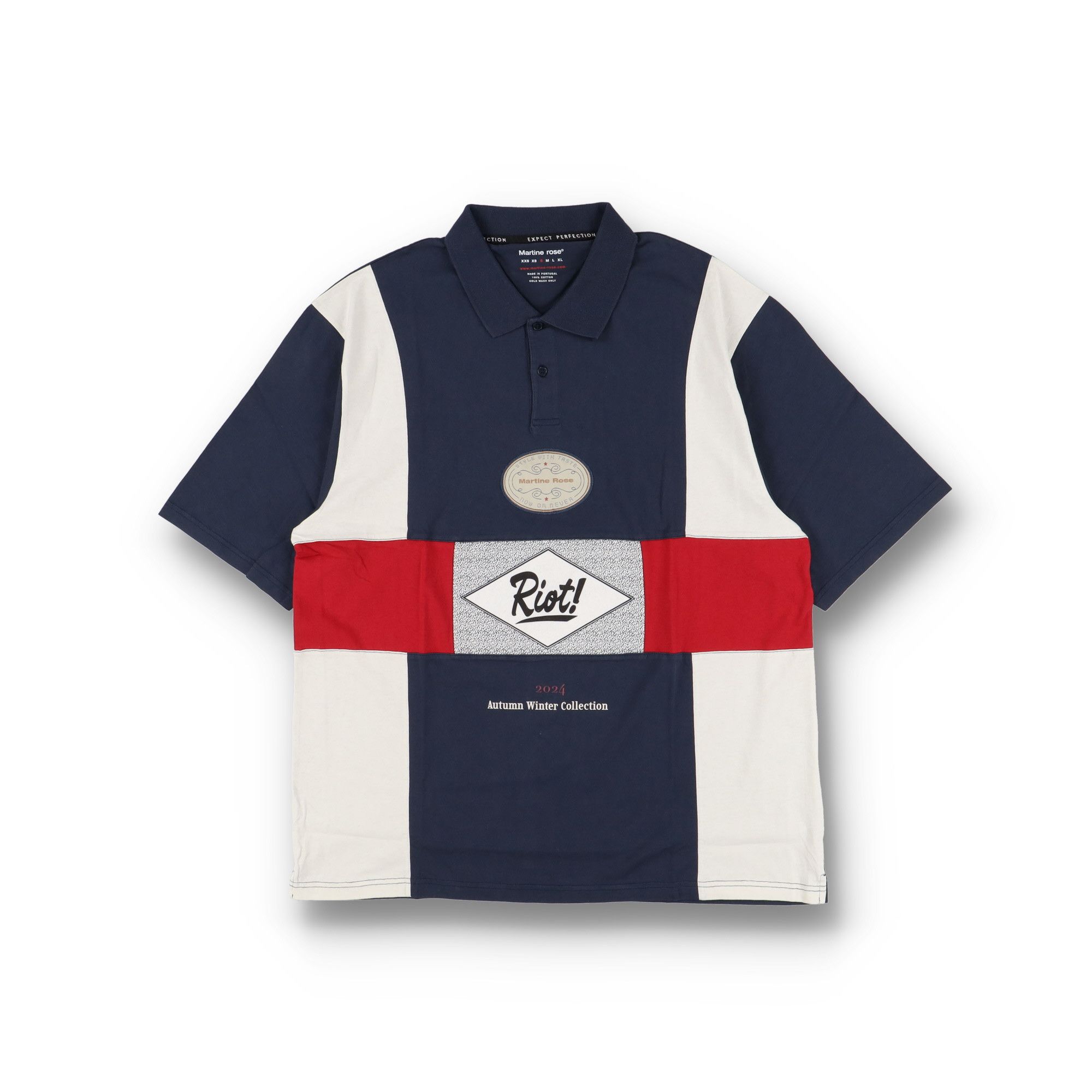Martine Rose Navy Panelled Oversized Logo Polo | Grailed