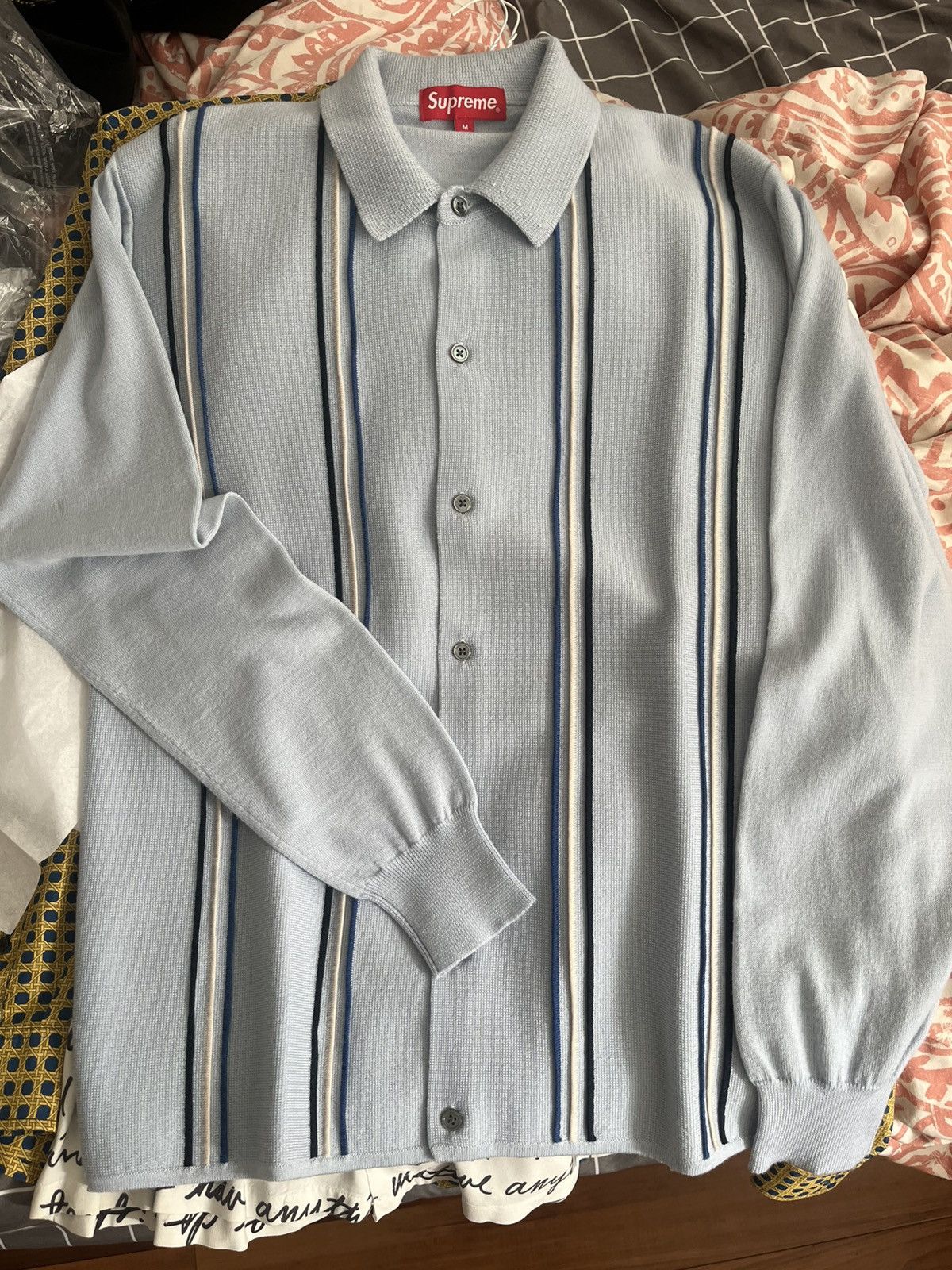 Supreme Stripe Zip Up Polo Sweater Striped Sweater Supreme Blue