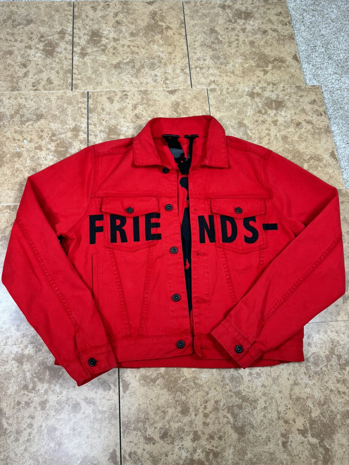 image of Vlone Red Denim Jacket, Men's (Size Medium)