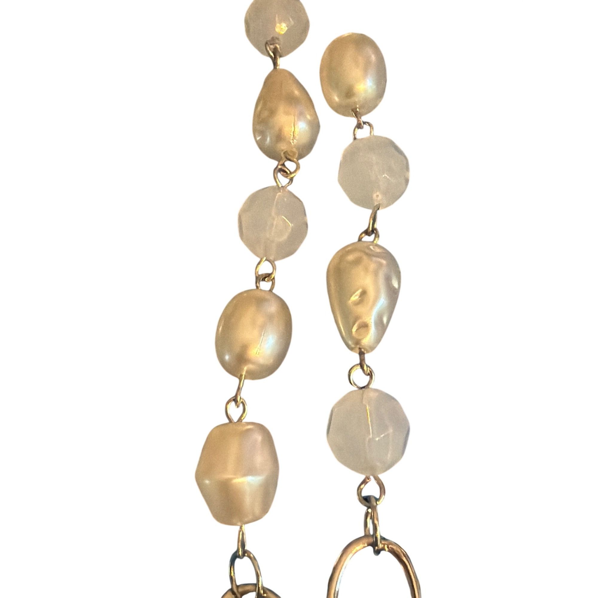Other Silver Tone Chain Lanyard Faux Pearls Opaque Beads Nametag N Size ONE SIZE - 3 Thumbnail