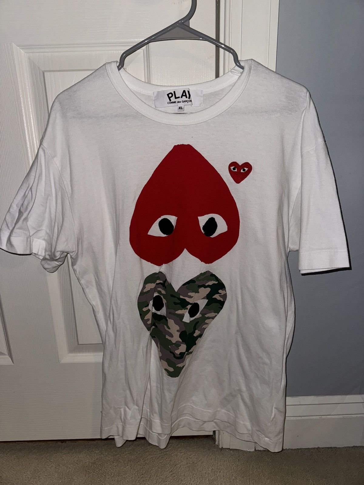 Image of Comme Des Garcons Play Comme Des Garçons Double Heart Tee in White, Men's (Size XL)