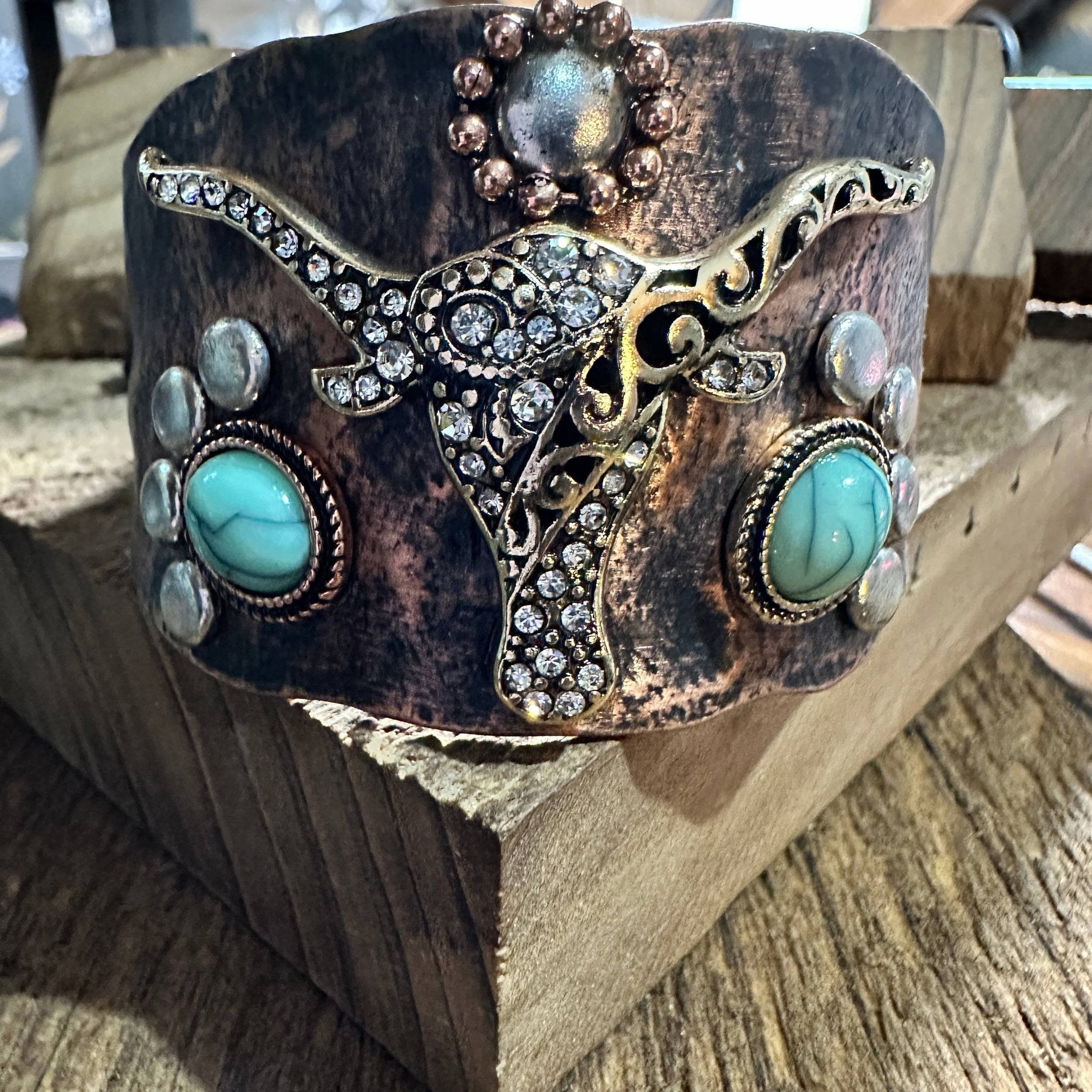 Other Longhorn Turquoise Western Cuff Bracelet with Adjustable Lea Size ONE SIZE - 2 Thumbnail