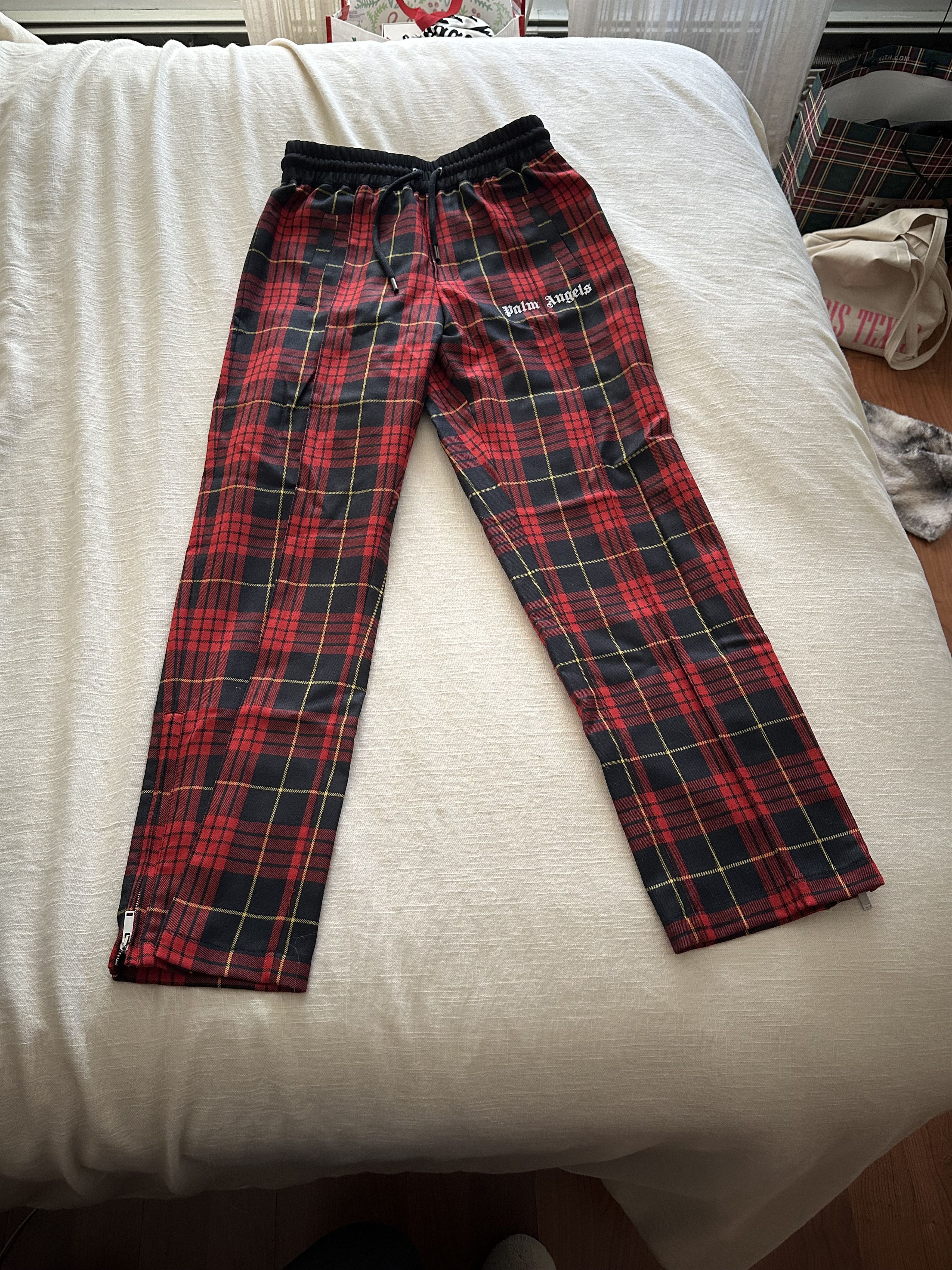 image of Palm Angels Plaid Pants in Red, Men's (Size 34)