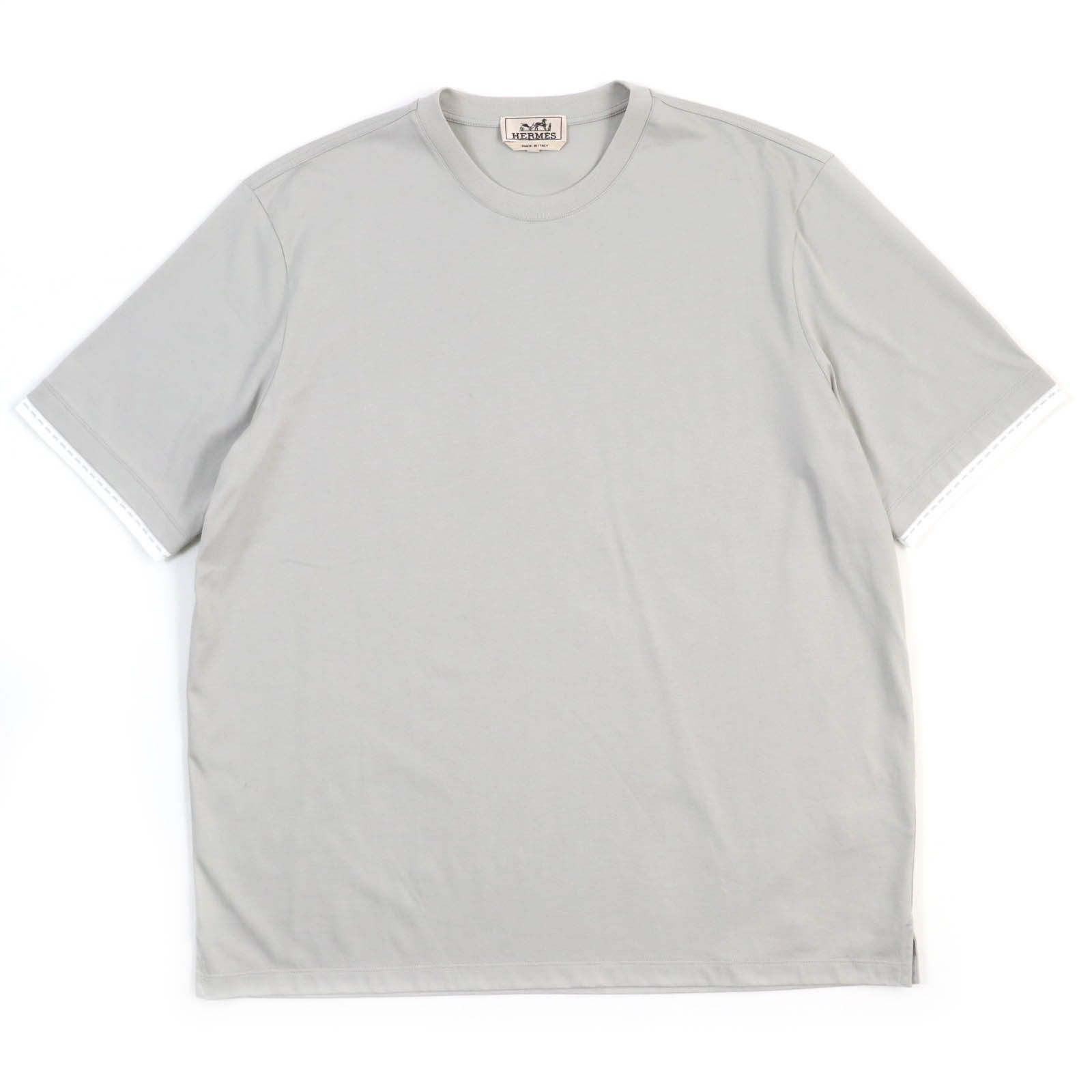 Hermes Hermes HERMES Cotton Layered Sleeve T-Shirt Light Gray L 