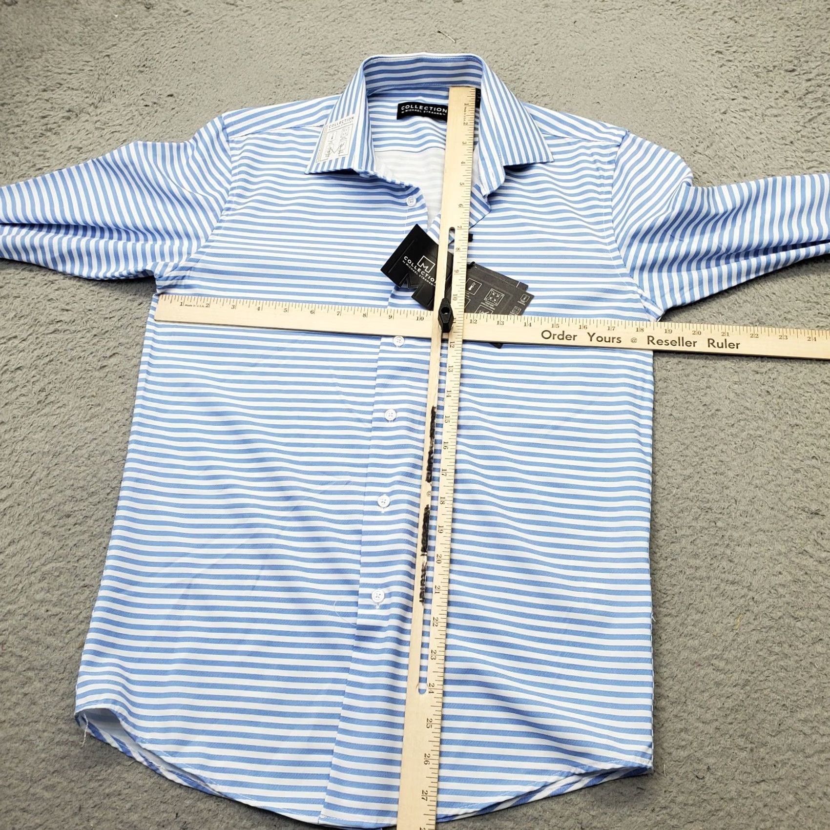 Vintage Michael Strahan Dress Shirt Mens S Blue Striped 4-Way Stretch Collared Button-Up Shirt Size 36R - 3 Thumbnail