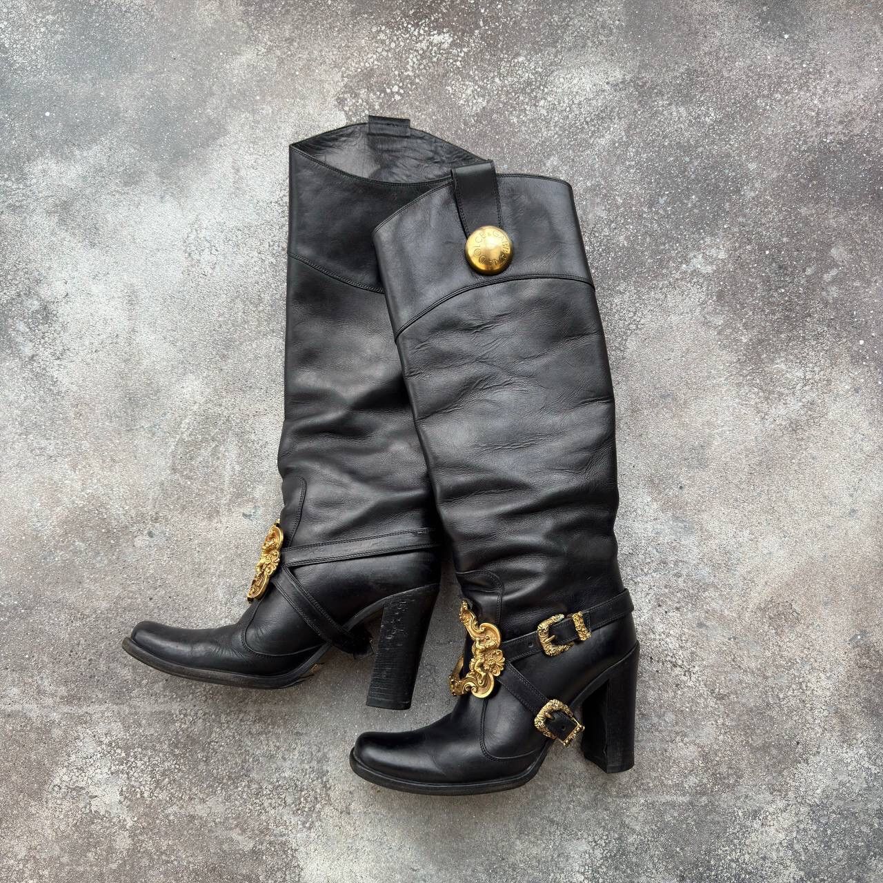 Dolce & Gabbana Dolce & Gabbana Black Leather Knee Boots Size US 6 / IT 36 - 13 Thumbnail