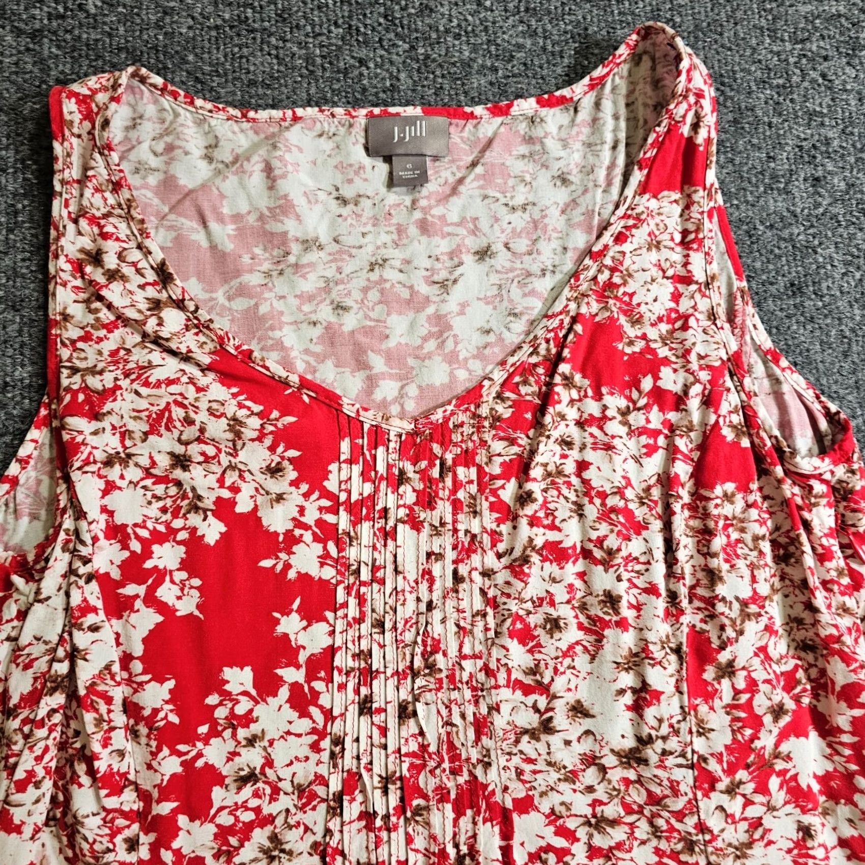 J. Jill J. Jill Dress Womens 6 Red Floral Midi Pleated Sleeveless Casual Cocktail Dress Size M / US 6-8 / IT 42-44 - 4 Thumbnail