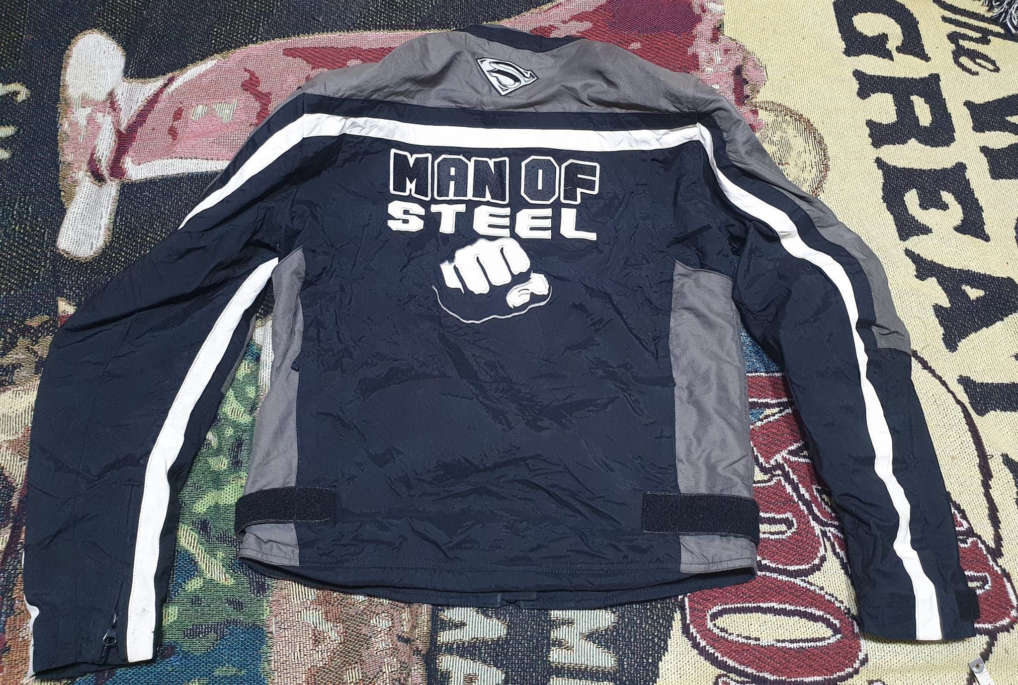 image of Superfine x Vintage Jacket Biker Suomy Superman" Collection in Gray Blue, Men's (Size Small)