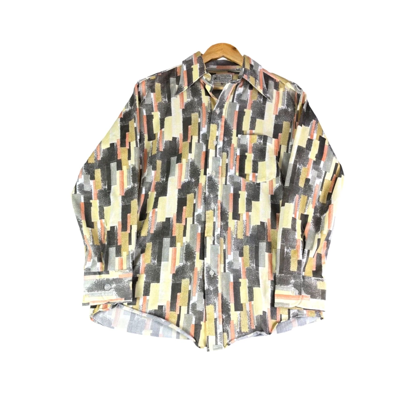 Vintage VINTAGE Kmart Dress Shirt Mens Geometric Print Long Sleeve Button Up 15-33 100% Polyester Yellow Casual Workwear Business Size 40R - 2 Thumbnail