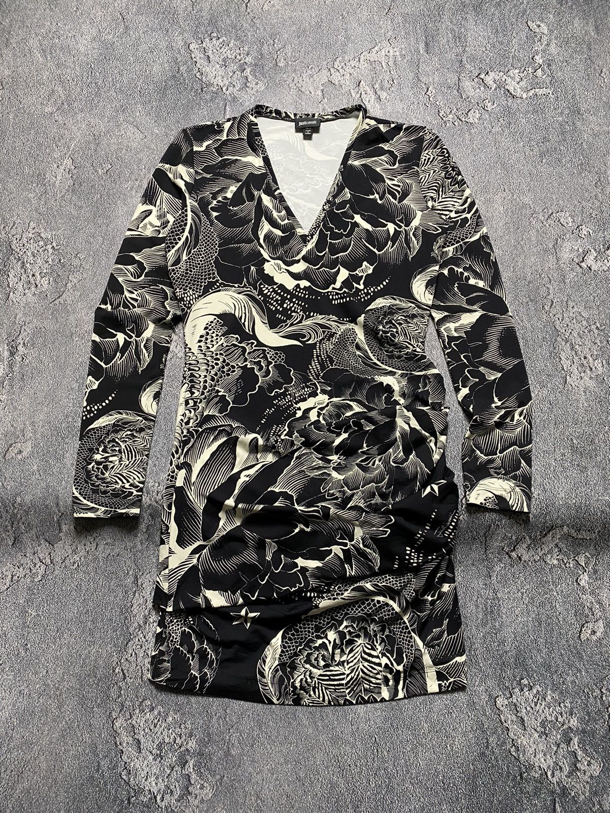 Just Cavalli × Roberto Cavalli × Vintage Just Cavalli Multilogo Long sleeve Bodycon Ruffle hem Dress Size M / US 6-8 / IT 42-44 - 1 Thumbnail