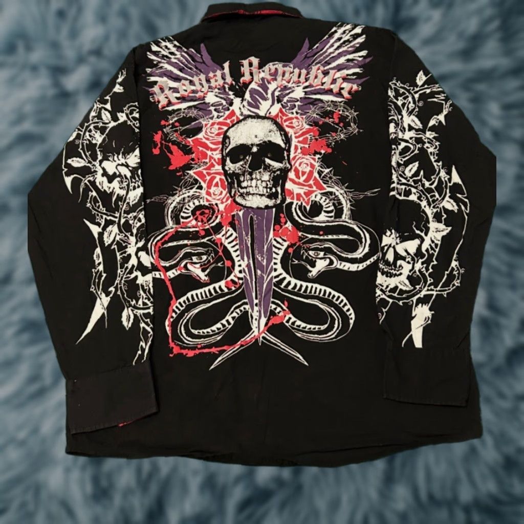 Royal RepubliQ VINTAGE Royal Republic Skull Wings Button Up Long Sleeve Shirt Mens L Black VTG Y2K Punk Gothic Grunge 90s Boys Mens? Size US L / EU 52-54 / 3 - 1 Thumbnail