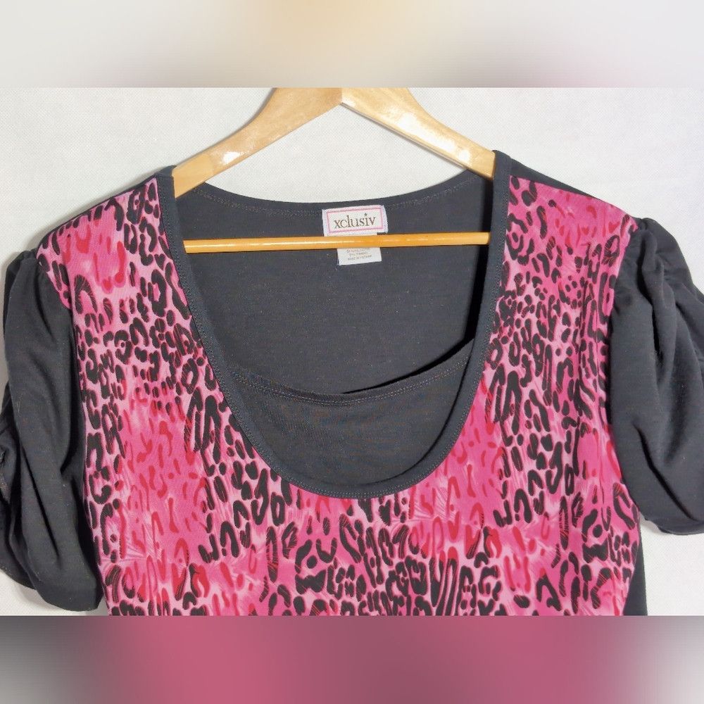 Other Vintage Xclusiv Sz XL Black and Pink Leopard Print Blouse Size XL / US 12-14 / IT 48-50 - 3 Thumbnail