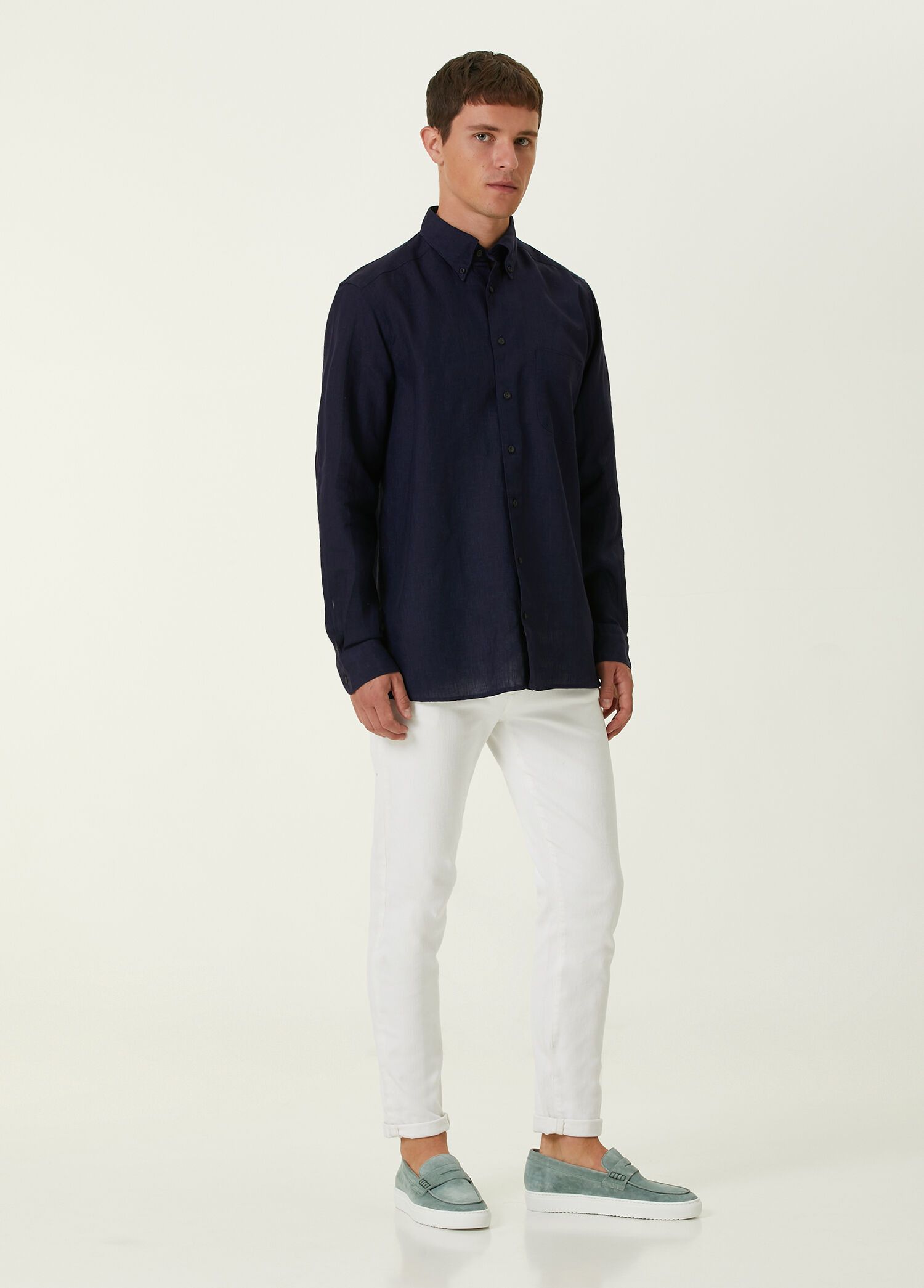 Eton ETON of Sweden contemporary fit navy blue linen shirt 41 Size US L / EU 52-54 / 3 - 2 Thumbnail