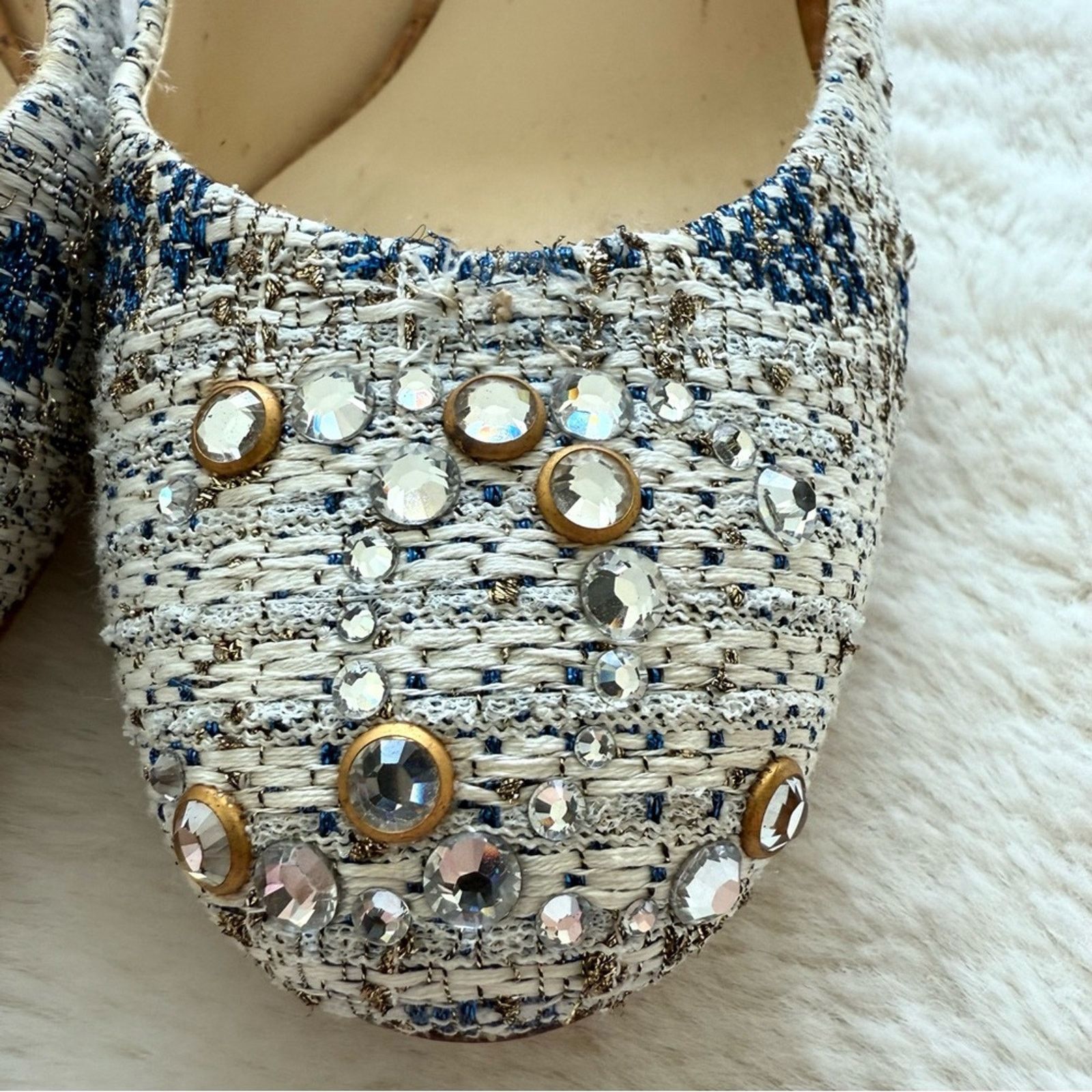 Chanel CHANEL Tweed Heels CC Blue White 40 EU or 10US Authentic Size US 10 / IT 40 - 4 Thumbnail