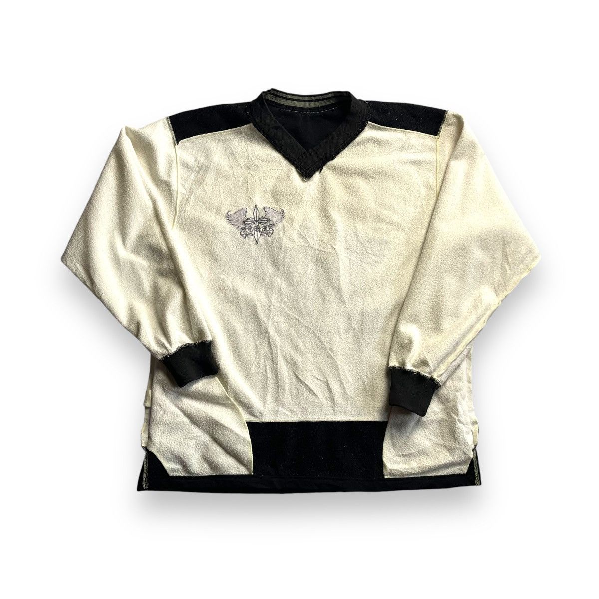 If Six Was Nine 🇯🇵☠️ ARMOR WORDING CROSS 2 TONES KNITTED SWEATSHIRT Size US L / EU 52-54 / 3 - 3 Thumbnail