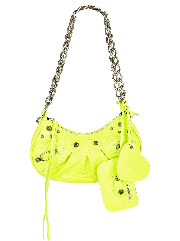 image of Balenciaga Le Cagole Xs Yellow Leather Chain Shoulder Bag, Women's