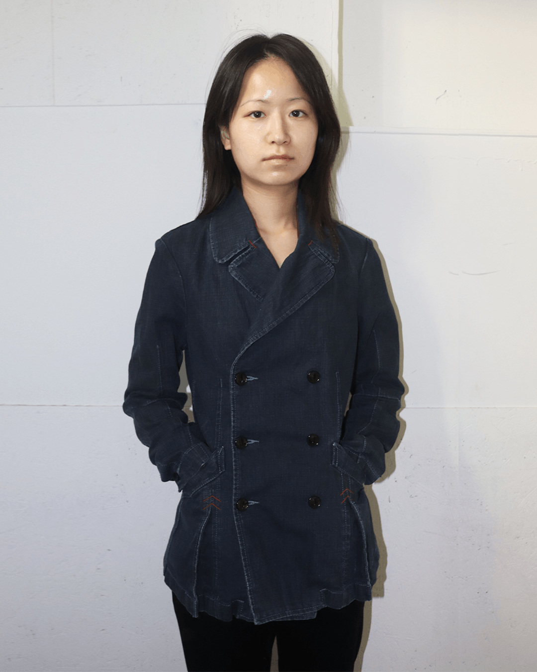 Marithe + Francois Girbaud Marithe Francois Girbaud 90s Red Stitch Detail Denim Blazer Size M / US 6-8 / IT 42-44 - 2 Thumbnail