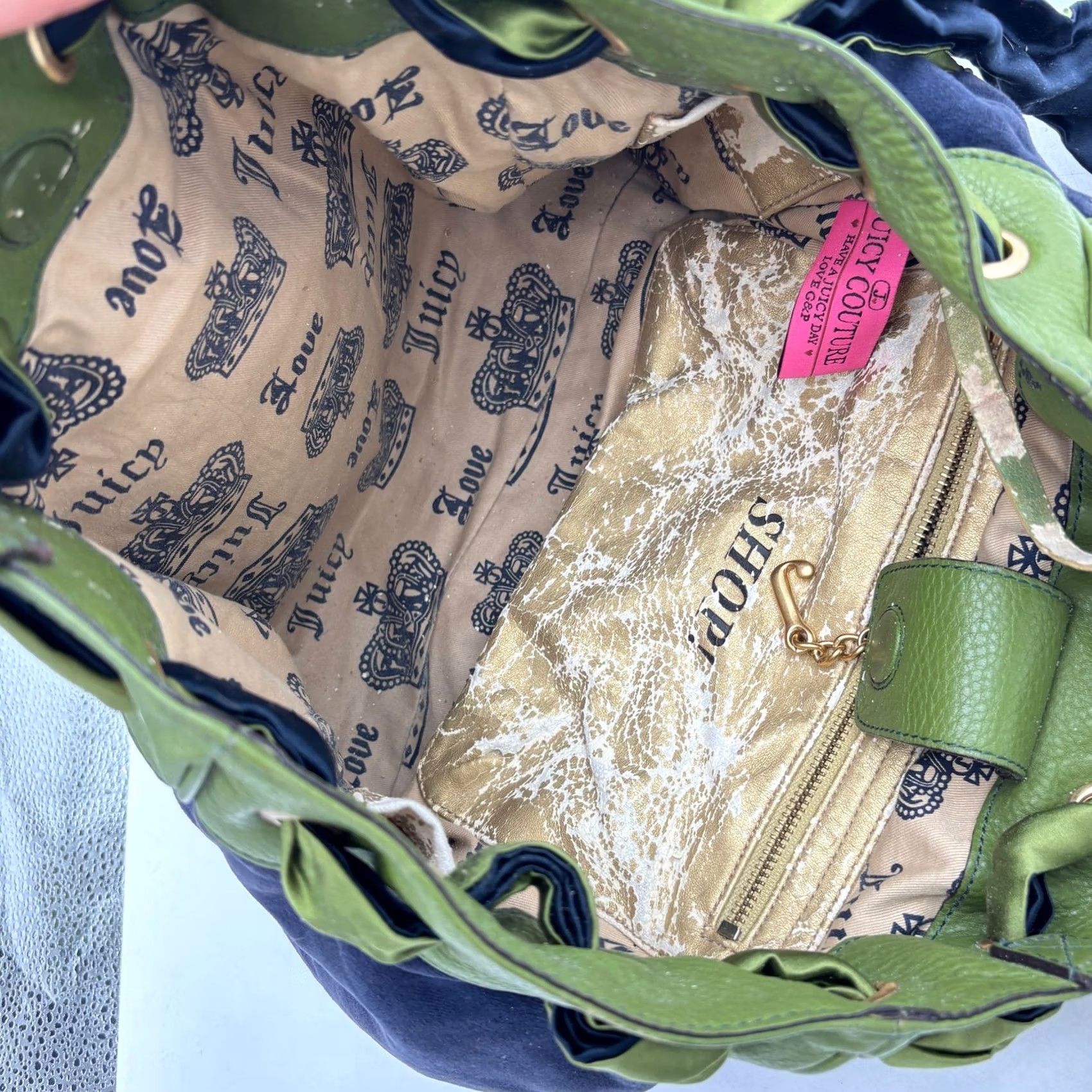 Juicy Couture VINTAGE Juicy Couture Daydreamer Shoulder Bag Purse Y2K Velour Bag Women Blue Cotton/Poly Top Handle Womens Size ONE SIZE - 7 Thumbnail