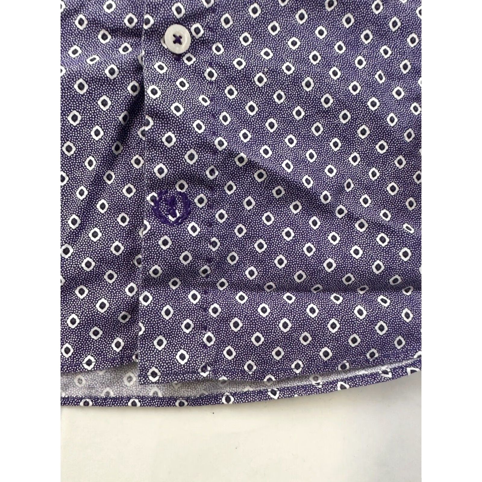 BUGATCHI Bugatchi Shirt Men’s Large Purple Polka Dots Button Up Uomo Size US M / EU 48-50 / 2 - 2 Thumbnail
