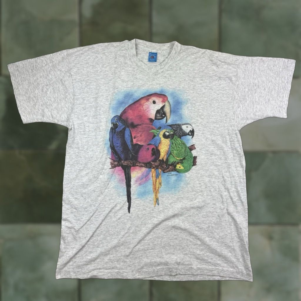 Fruit Of The Loom VINTAGE Fruit of the Loom T-Shirt Adult 2XL Gray Parrot Graphic 90s Nature Birds Outdoor Mens Size US XXL / EU 58 / 5 - 1 Thumbnail