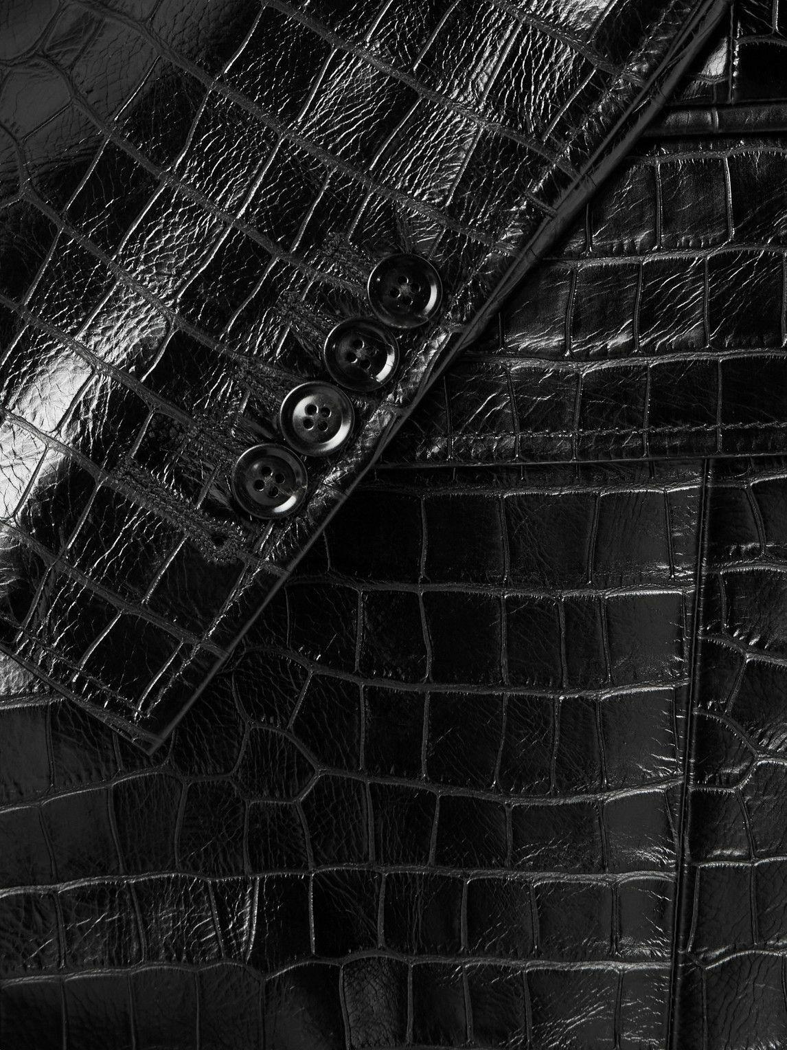 Tom Ford o1w1db10925 LJT007 Slim-Fit Croc-Effect Leather Blazer Black Size US M / EU 48-50 / 2 - 5 Thumbnail