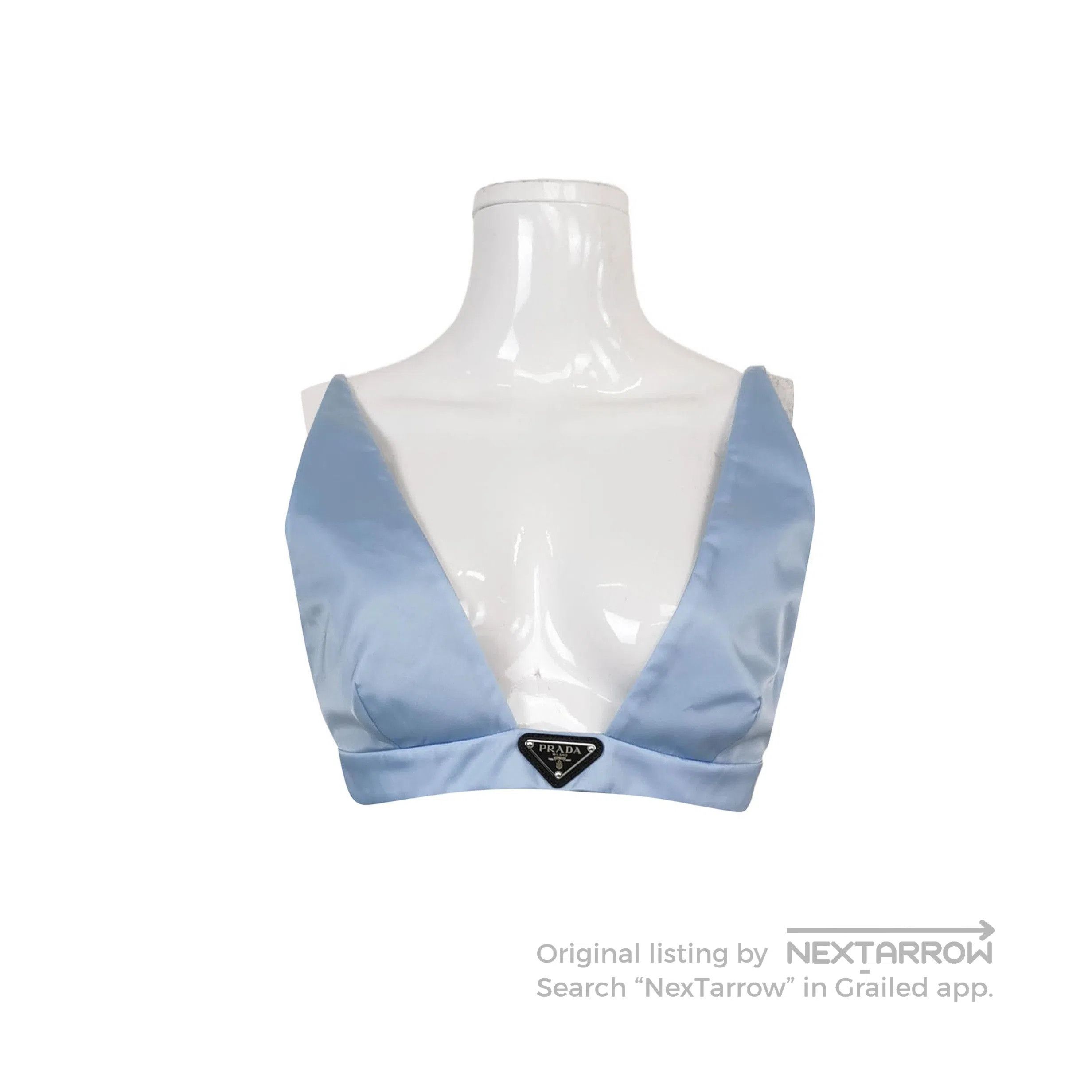Prada Prada Triangle Logo Silk Bralette in Light Blue . Size L / US 10 / IT 46 - 1 Thumbnail