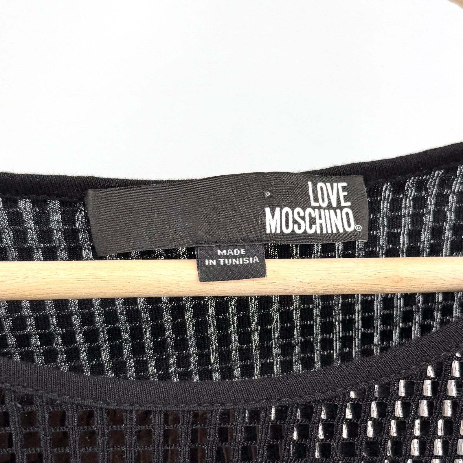 Love Moschino Black Square Sequin Mini Dress Shoulder Pad Stretch Party Size M / US 6-8 / IT 42-44 - 2 Thumbnail
