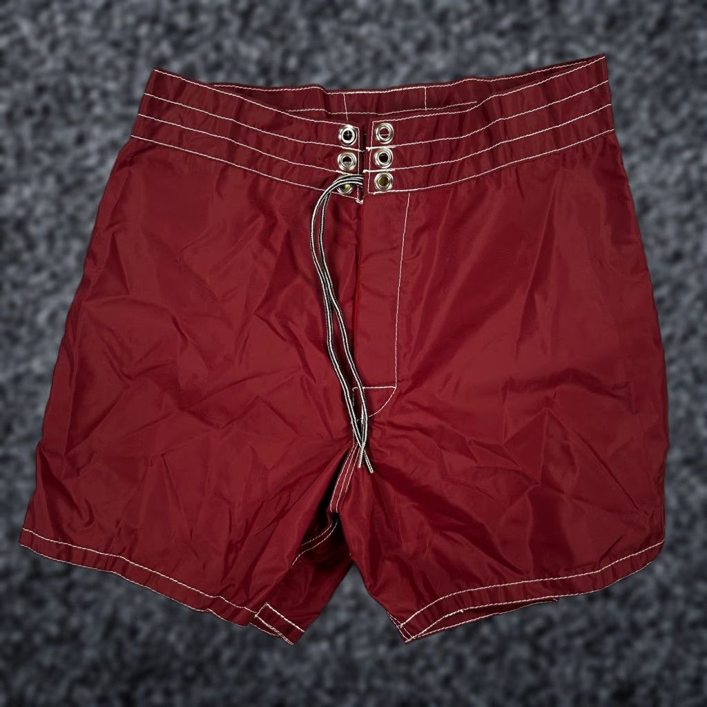 VINTAGE Birdwell Beach Britches Board Shorts Mens 29 Red Nylon Lined Quick Dry Surf Swim Trunks Back Pocket Drawstring