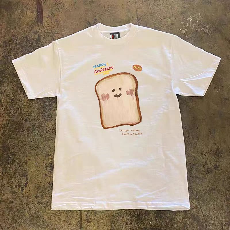 Japanese Brand × Vintage White street fashion bread print loose t-shirt Size US M / EU 48-50 / 2 - 1 Thumbnail