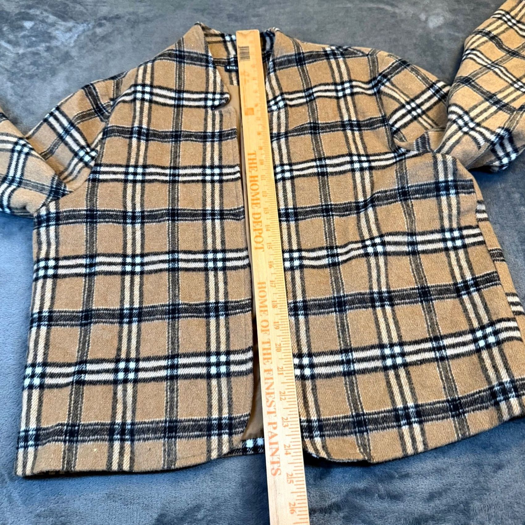 Shein SHEIN Plaid Open Front Blazer Jacket Womens XL Tan Brown Lightweight Lined Collared Casual Office Check Vintage: No Size XL / US 12-14 / IT 48-50 - 7 Thumbnail