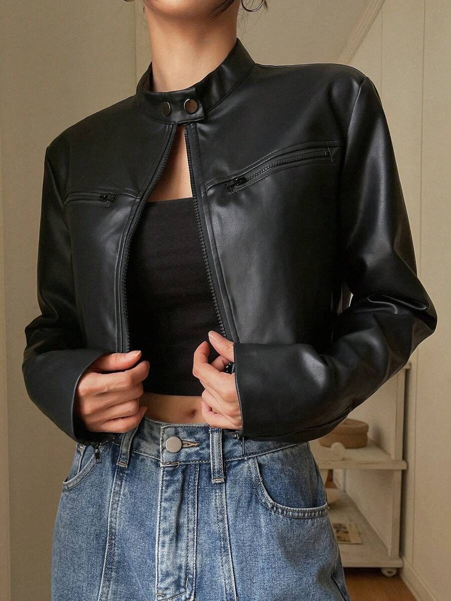 Other Women Black Cropped Real Cowhide Leather Jacket Size S / US 4 / IT 40 - 1 Thumbnail
