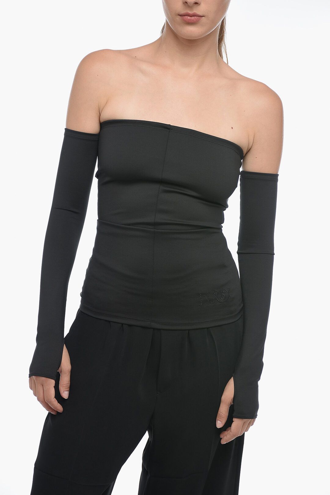 Maison Margiela og1mm1224 Stretch Fabric Cold-Shoulder Top in Black Size L / US 10 / IT 46 - 1 Thumbnail