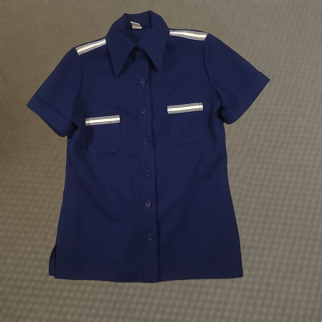 Jantzen VINTAGE Jantzen Top Shirt Womens 12 Blue Button Up Short Sleeve 70s Size XL / US 12-14 / IT 48-50 - 1 Thumbnail