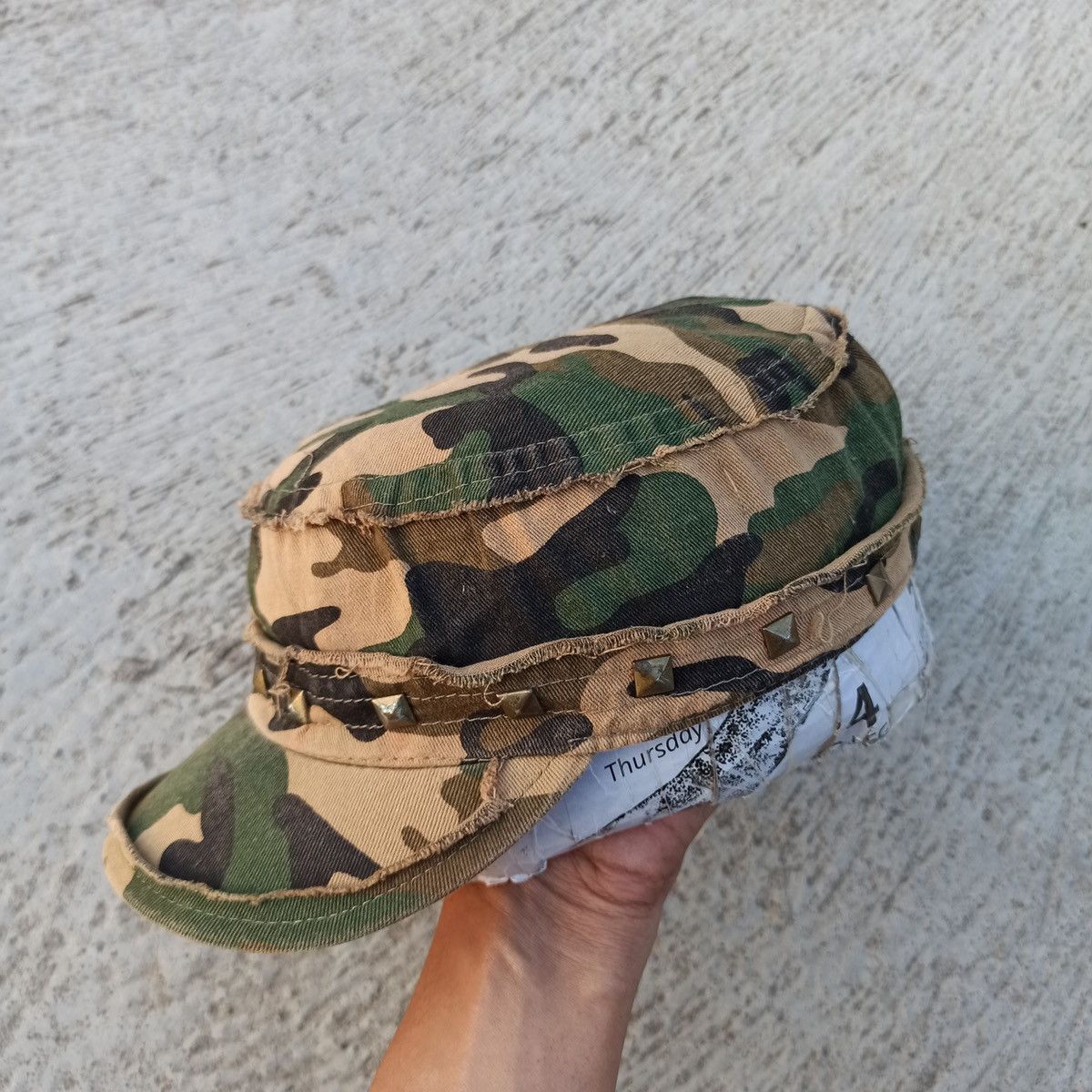 Hunter Army Cadet Hat Punk Distressed Poem Studded y2k style Size ONE SIZE - 3 Thumbnail