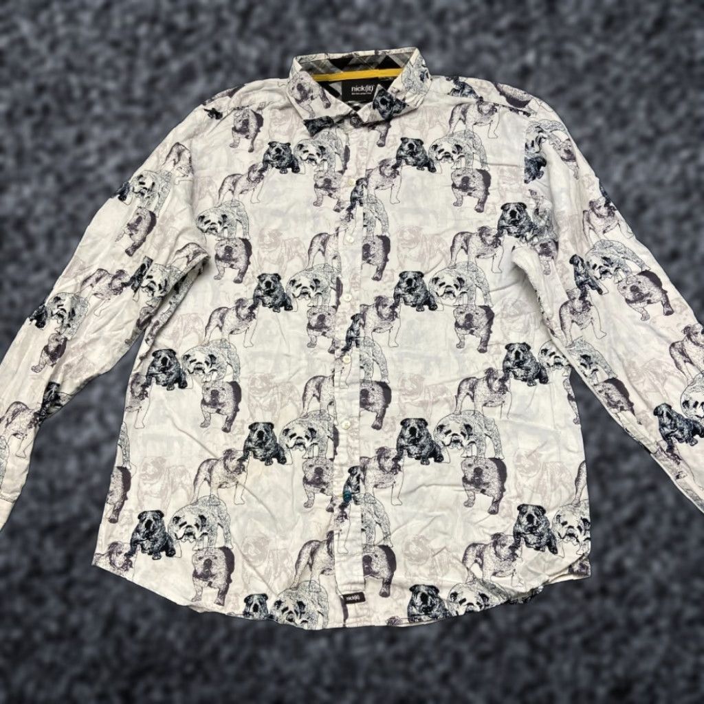 Gloverall Nick(it) Shirt Mens L Multicolor Cotton Bulldog Print Outdoor Button Up Shirt Size US L / EU 52-54 / 3 - 1 Thumbnail