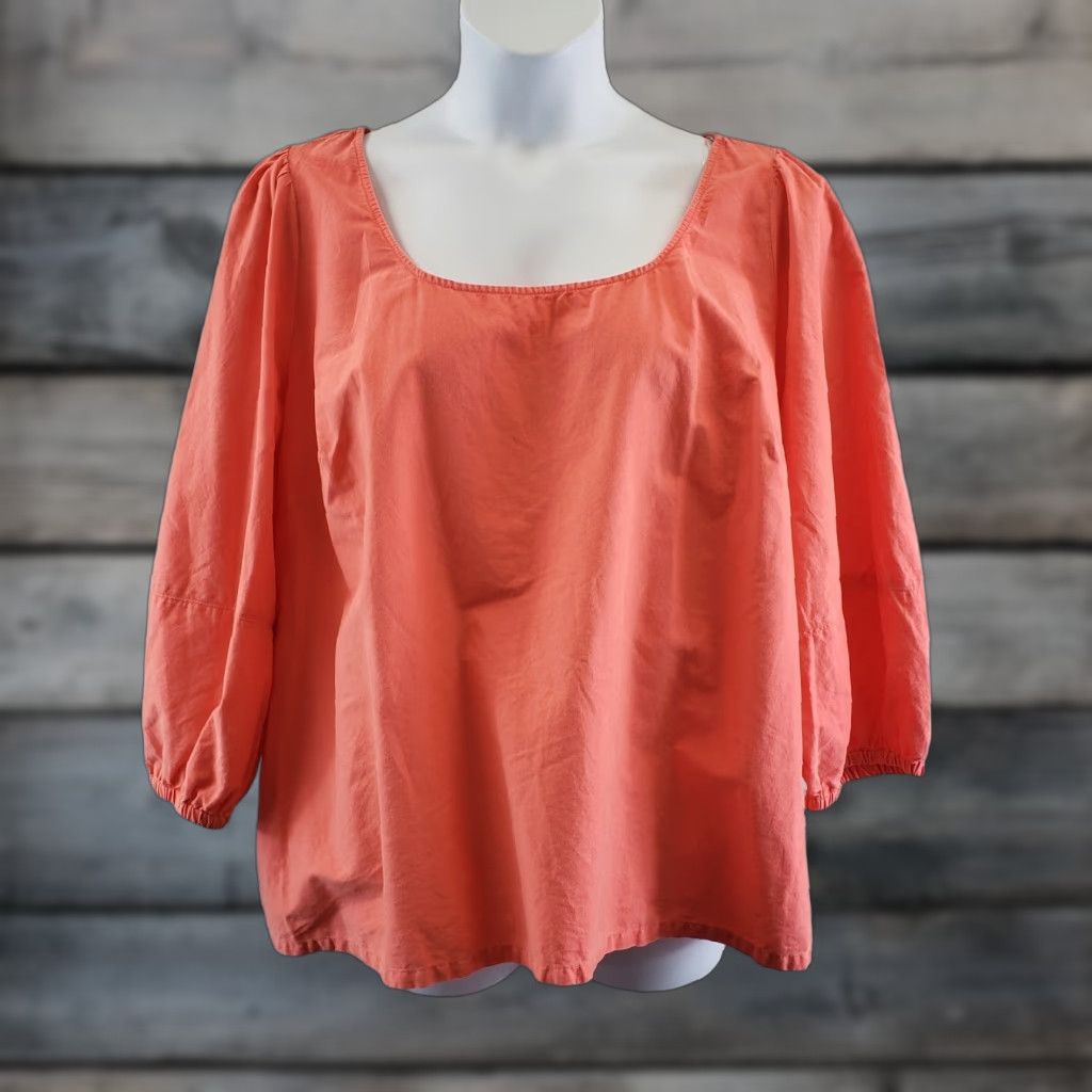 Vintage Ava & Viv Womens Top 1X Pink 3/4 Sleeve Scoop Neck Cotton Blouse Size XL / US 12-14 / IT 48-50 - 1 Thumbnail