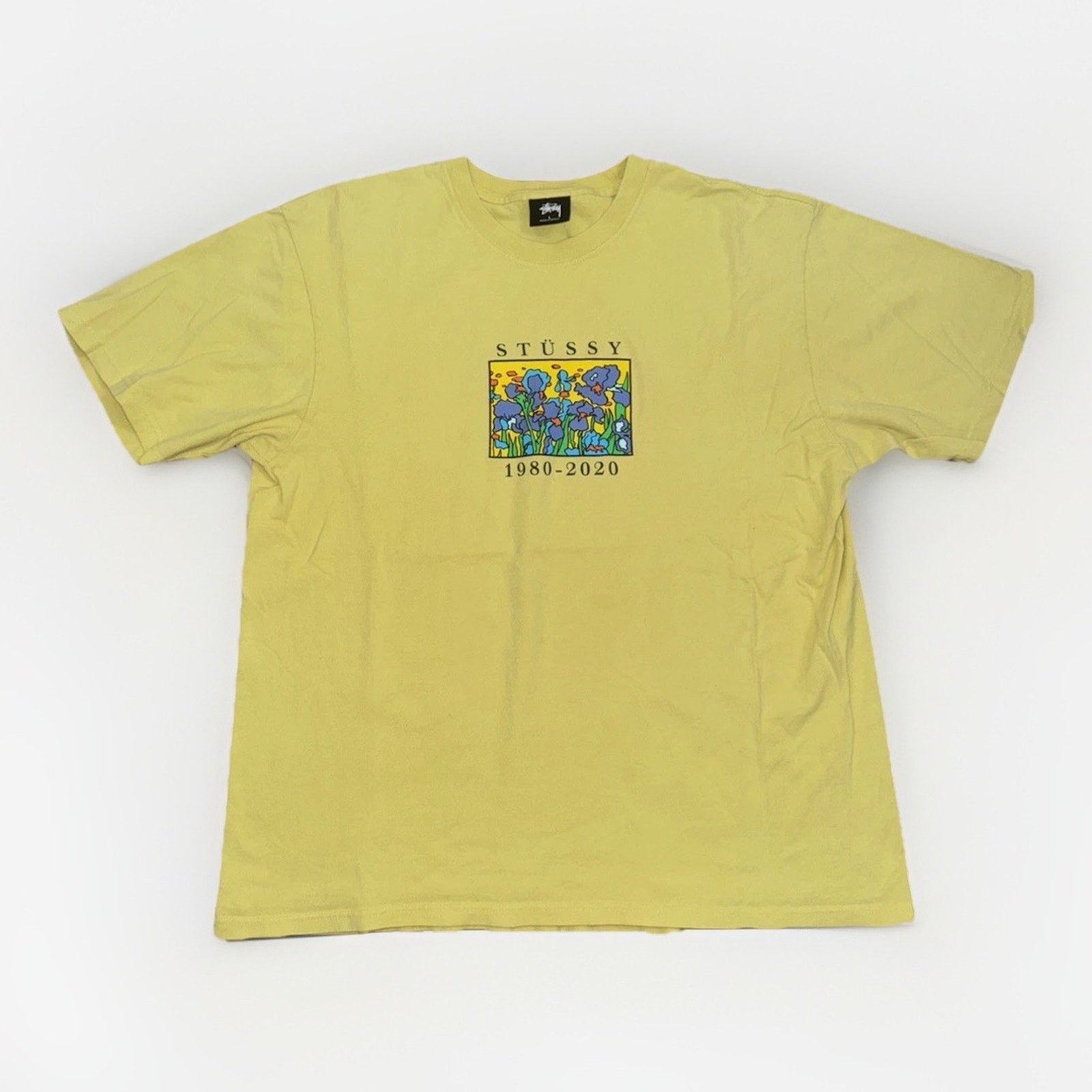 Stussy Anniversary Irises Graphic T-Shirt Yellow L 22x26