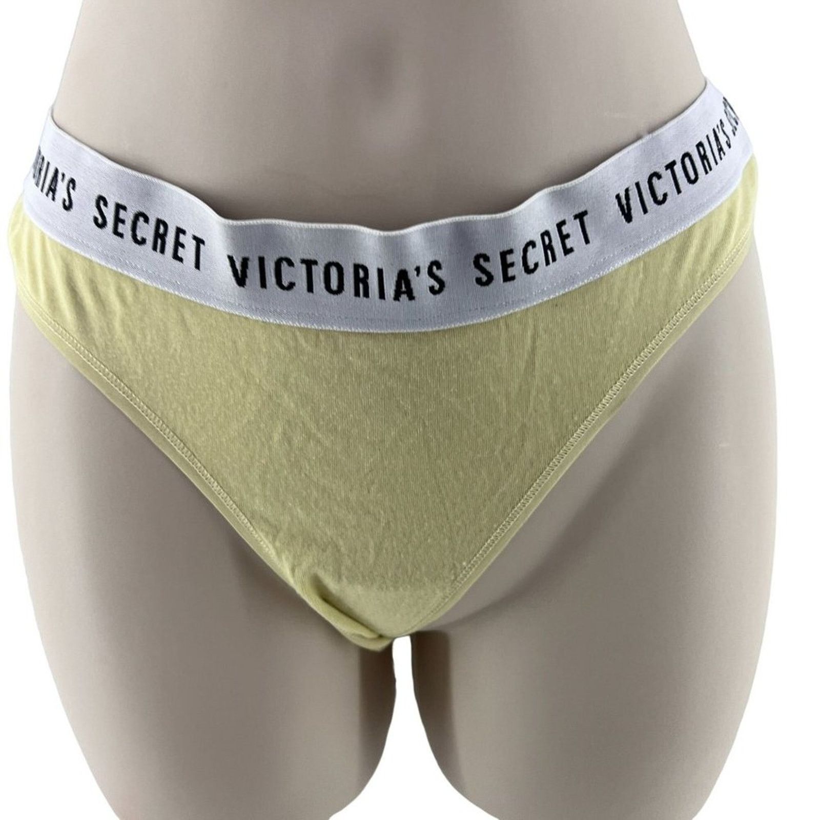 Victorias Secret Victoria's Secret Pale Yellow Logo Band Cotton Thong Panty M, Women's
