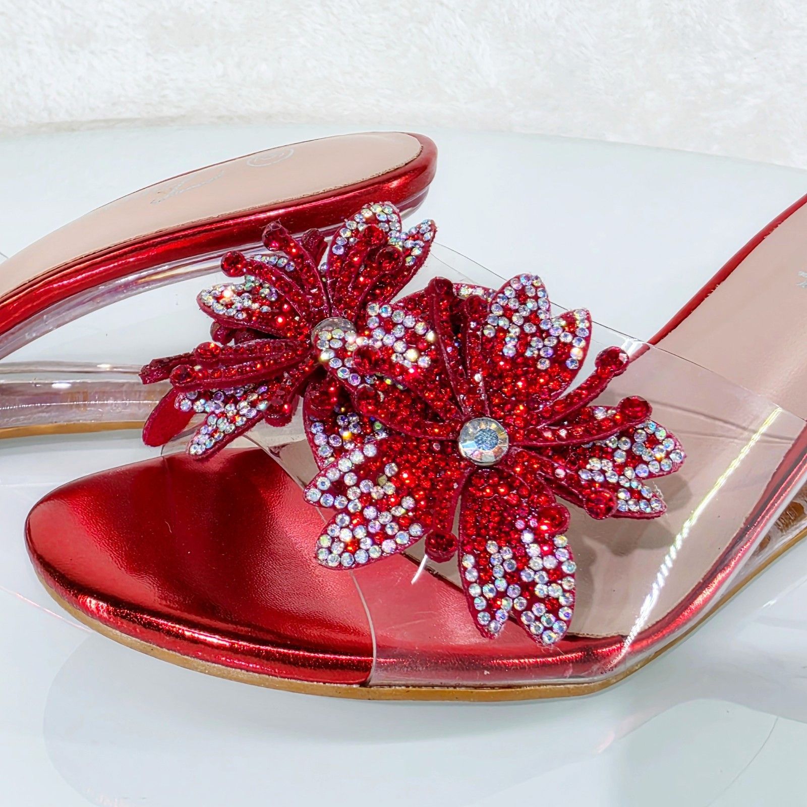 Other Eva Rhinestone Flower Red Slip On 2.5" Wedge Heel Casual Eve Size US 10 / IT 40 - 7 Thumbnail