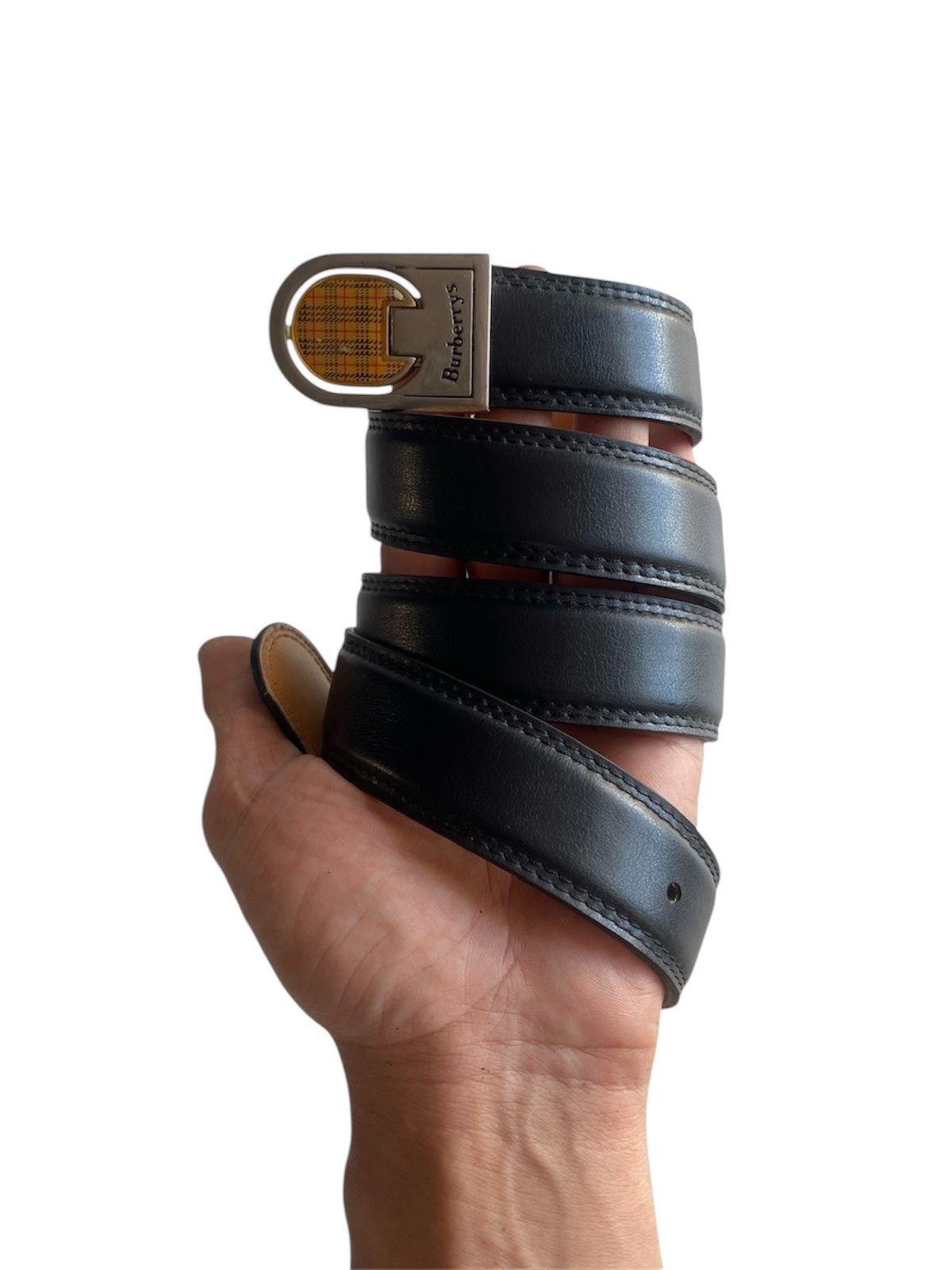Japanese Brand Vintage Burberrys Leather Belt Nova Check Buckl Size 34 - 1 Thumbnail