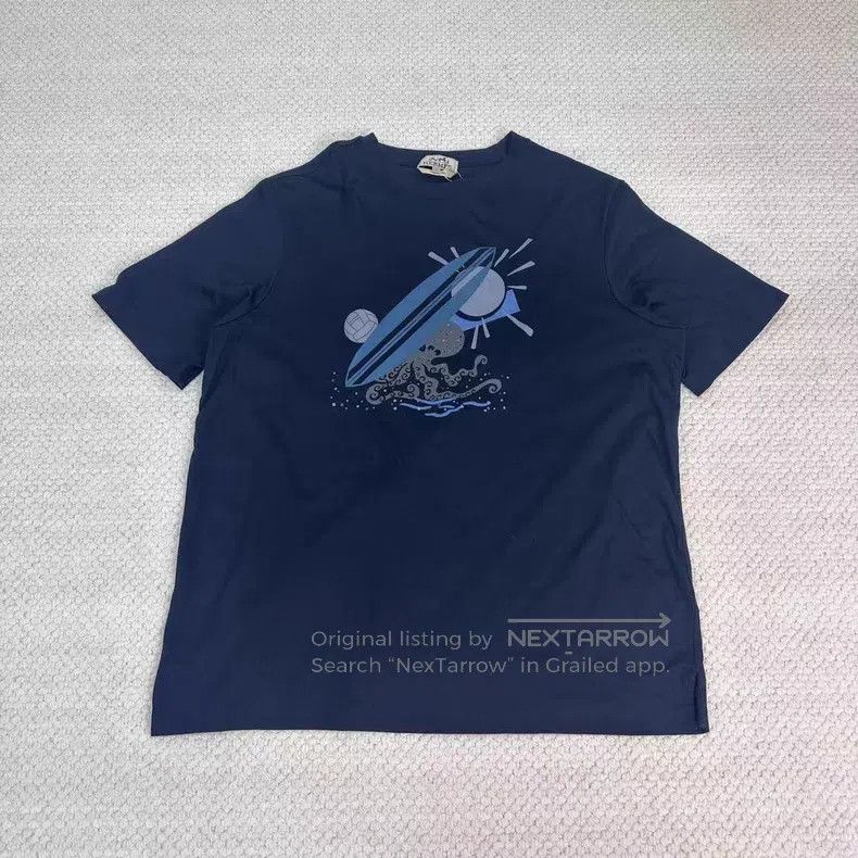 Hermes Hermes Navy Blue Spring/Summer Sailing Short Sleeve Size L / US 10 / IT 46 - 1 Thumbnail